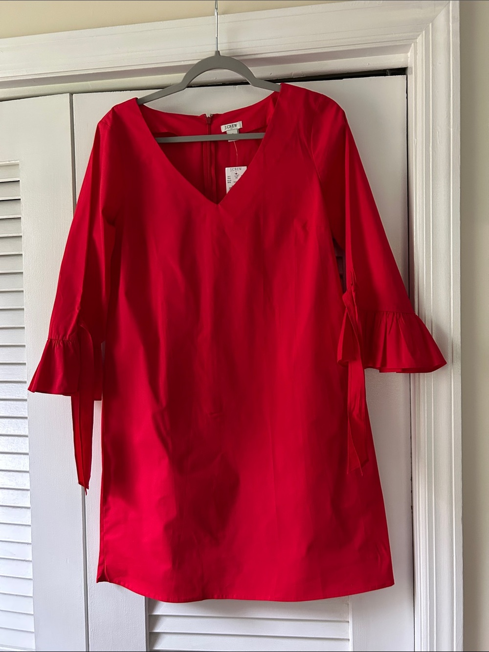 J. Crew Red V-Neck Tunic with Ruffle Ties